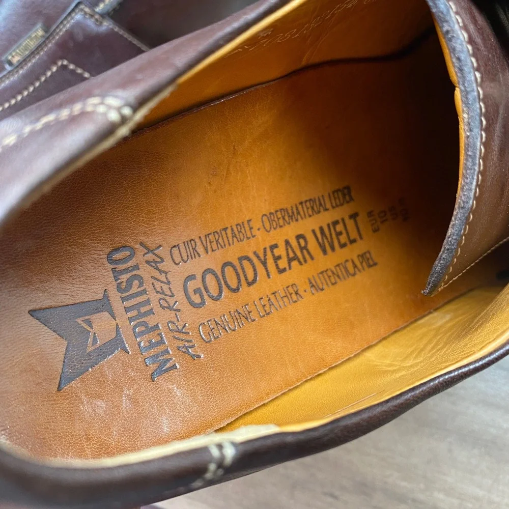 Mephisto Air-Relax Goodyear Welt Derby Oxford Shoe Mens 10.5 Brown Leather